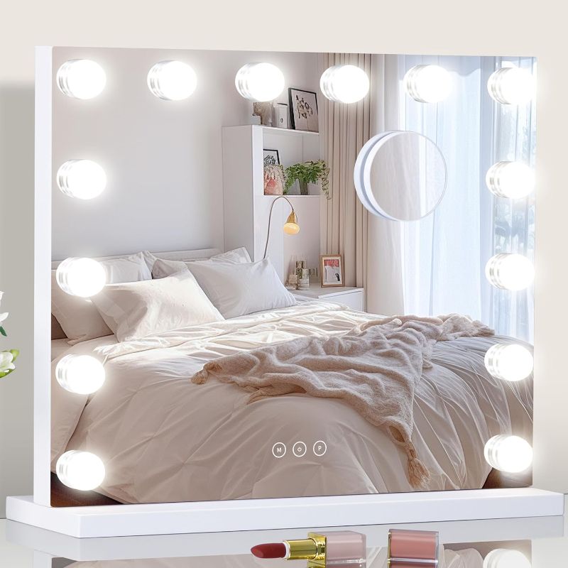 Photo 1 of Vanity Mirror with Lights Lighted Makeup Mirror with Dimmable LED Bulbs,3 Color Lighting Modes,USB Charging Port Touch Control,Sturdy Metal Frame Design,White (50x40cm, 4.70)