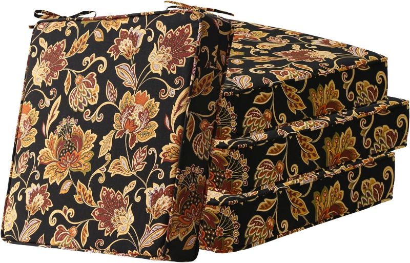 Photo 1 of Square Corner Seat Cushions, 19" x 19" x 3", Set of 4, Indoor Outdoor Water Repellent Universal Chair Pads with Ties for Patio Furniture, Garden Deck Dining Chairs, Red Yellow Vine Flower