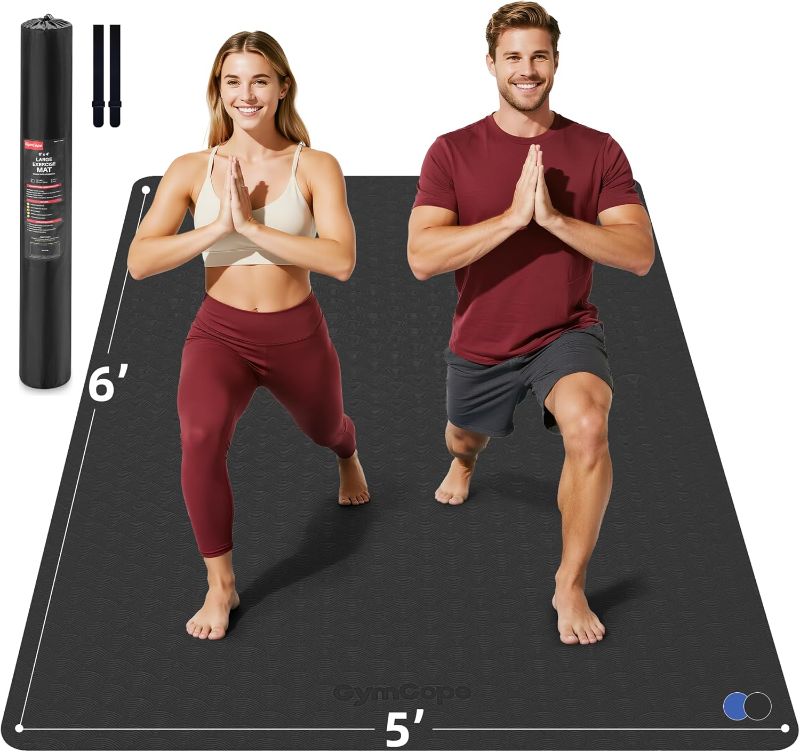 Photo 1 of Extra Large Yoga Mat - 72"x35", 72"x48", 78"x57" - Wide TPE Exercise Mat for Home, Stretching, Couples & Family Workouts - 6-12mm Thick, Non-Slip & Waterproof - with Carry Bag and Straps
