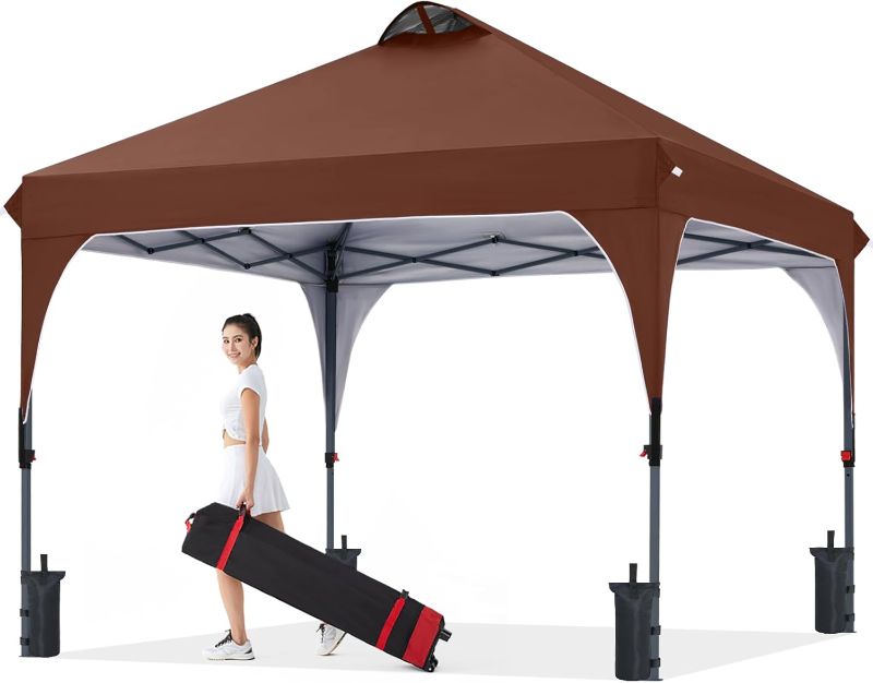 Photo 1 of COOSHADE Pop Up Canopy Tent, 10x10 Easy Setup Instant Canopy Sun Shelter Beach Tent, Portable Sports, Brown