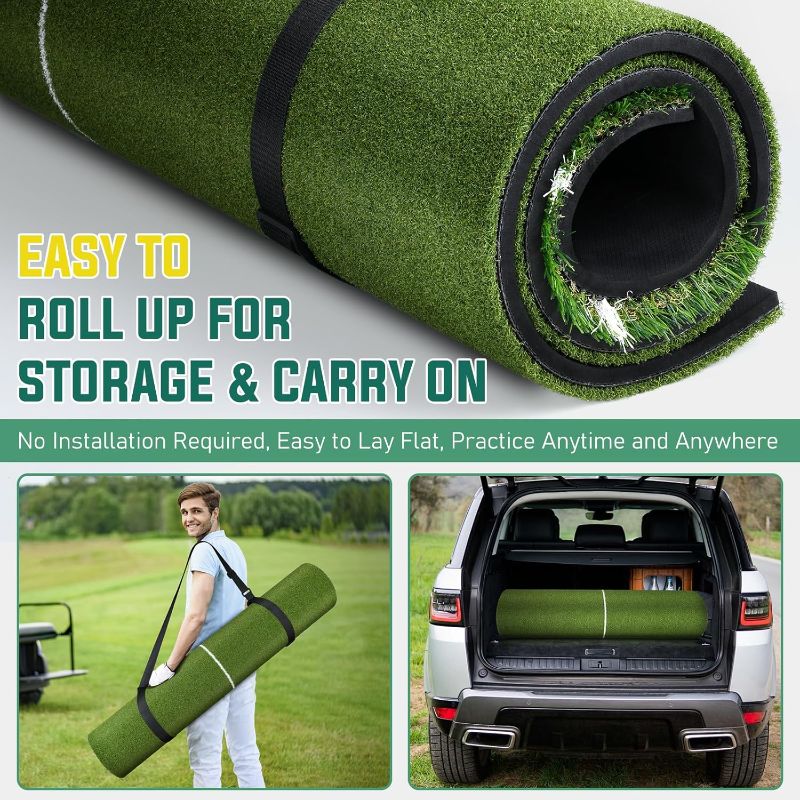 Photo 1 of Dual Turf Golf Mat - Practice Indoor/Outdoor, 5 x 4 ft Hitting Mat with Alignment Lines, 9 Tees & Balls Accessories for Swing, Chipping, Putting