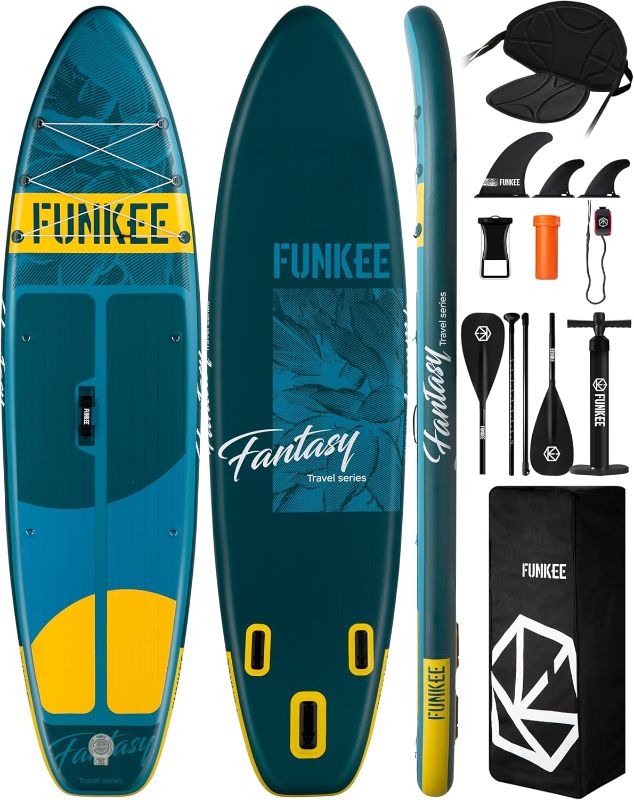 Photo 1 of 11’×34"×6" Extra Wide Inflatable Stand Up Paddle Board, Sup Board with Removable Fins, Backpack, Floating Paddle, Safety Leash, Floating Phone Case for Adults & Youth of All Skill Levels