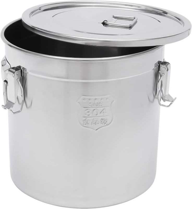 Photo 1 of DYNAMI 8.7Gal 304 Stainless Steel Airtight Container with Lid and Locking Clamp,28-60Lbs Metal Bucket Large Food Storage Container Stainless Steel Milk Can,for Rice, Flour,Oil,Soup(33L)