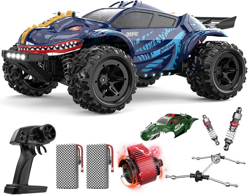 Photo 1 of DEERC 9308E 1:16 Fast RC Cars for Boys Age 8-12 RC Monster Truck 40 KPH,All Terrain 4WD High Speed Dinosaur Truck 2 Car Shell,2.4Ghz Off-Road Remote Control Cars with 2 Batteries, Toy Gift for Kids