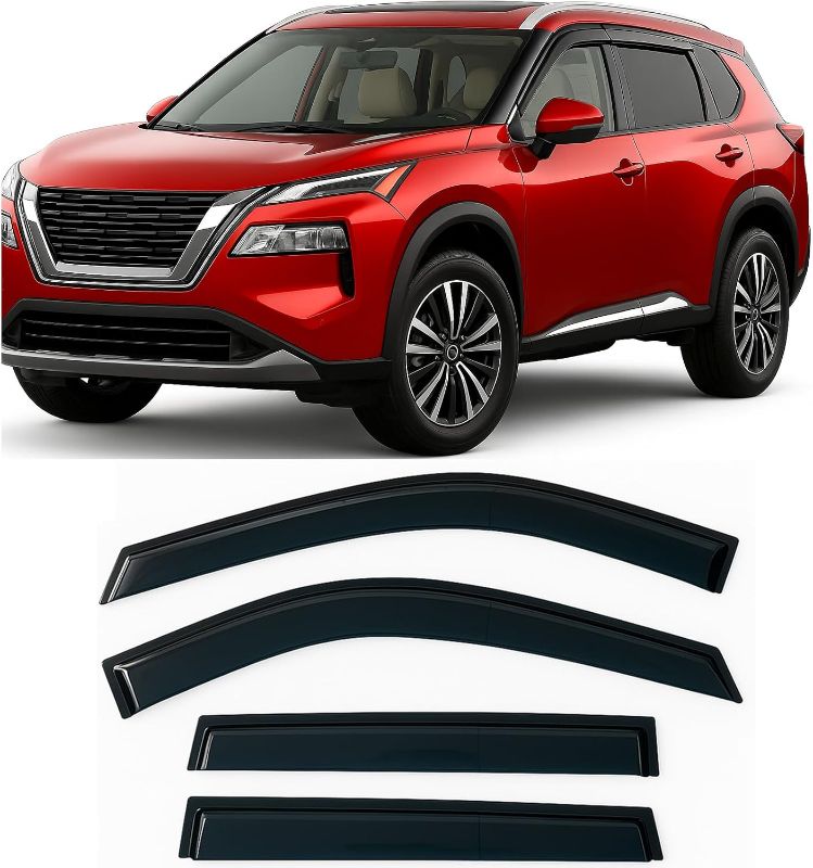 Photo 1 of 2021-2026 Tape-On Rain Guards for Nissan Rogue Side Window Visor Deflectors S SV SL Platinum Tinted Vent Shade Protectors 2022 2023 2024 2025