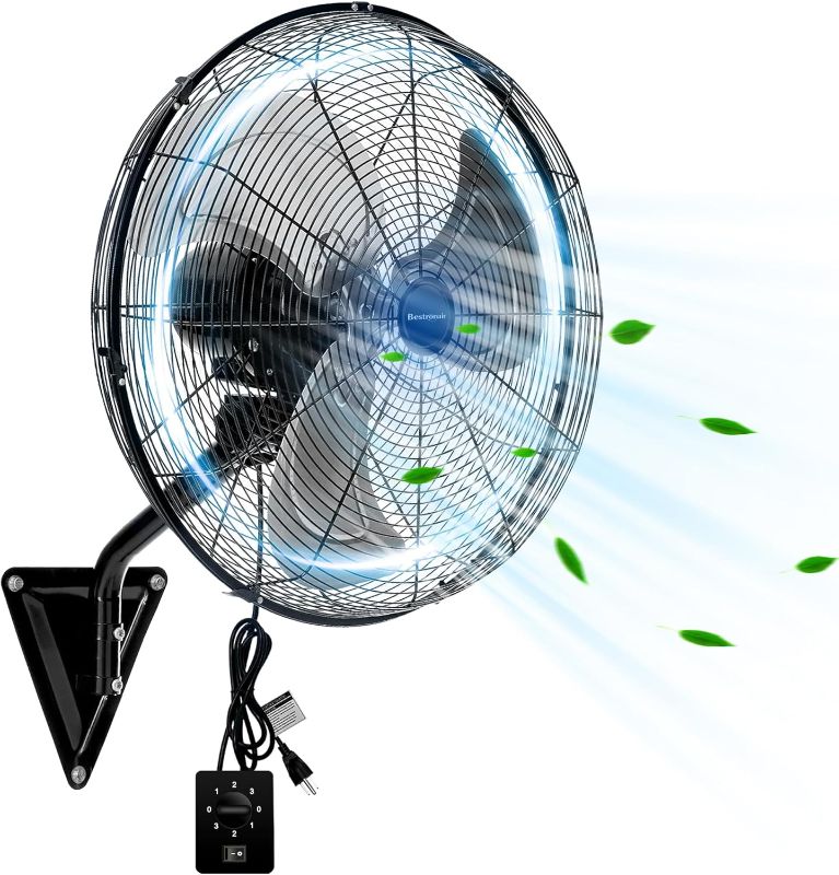 Photo 1 of Wall Mount Fan Oscillating, Industrial Heavy Duty Metal 3 Speed Fan, 20 Inch High Velocity Adjustable Tilt, Use for Garage, Shop, Warehouse, Patio, Factory and Homes