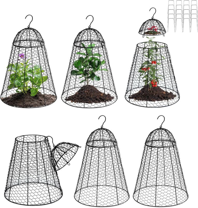 Photo 1 of Garden Chicken Wire Cloche 6 Packs, Large Plant Protectors from Animals, 11.81" W x 15.35" H Rustproof Garden Cloches for Plants with Removable Top and Hook for Easy Pruning