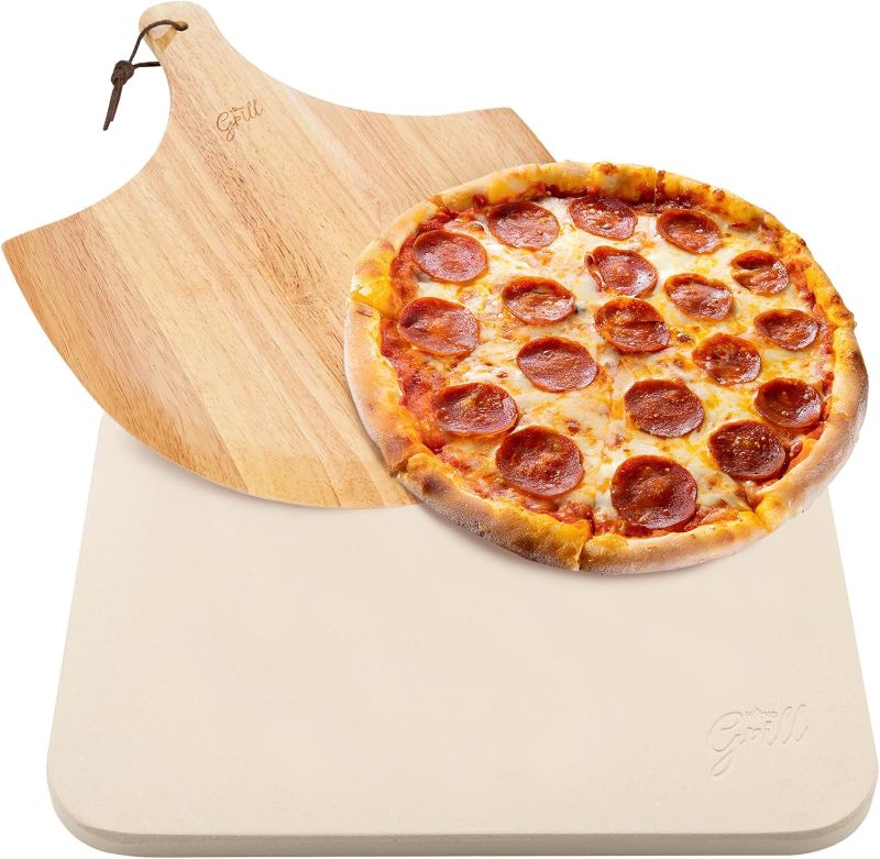 Photo 1 of HANS GRILL PIZZA STONE | Rectangular Pizza Stone For Oven Baking & BBQ Grilling With Free Wooden Peel | Extra Large 15 x 12" Inch Durable Cordierite Cooking Stone.
