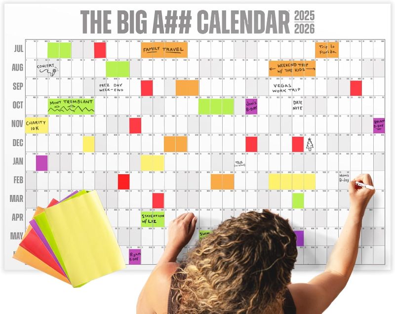 Photo 1 of The Big A## Calendar Mid-Year Wall Planner – July to June Dry-Erase Board – Includes 1 Markers & 100 Labels – Lightweight, Easy to Hang Yearly Planner – Plan Goals & Adventures – Gray, 4’x3’