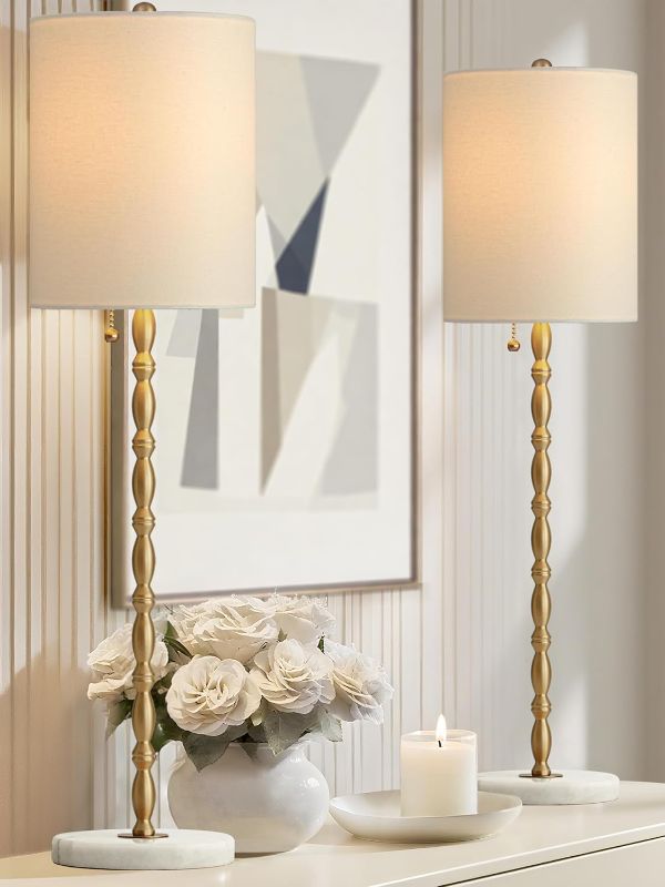 Photo 1 of Buffet Lamps Set of 2, 28.5”H Modern Luxury Lamps with Marble Base, Brass Finish and Linen Shade, UL Certified – Elegant Lighting for a Warm Atmosphere in Entryway, Living or Dining Room