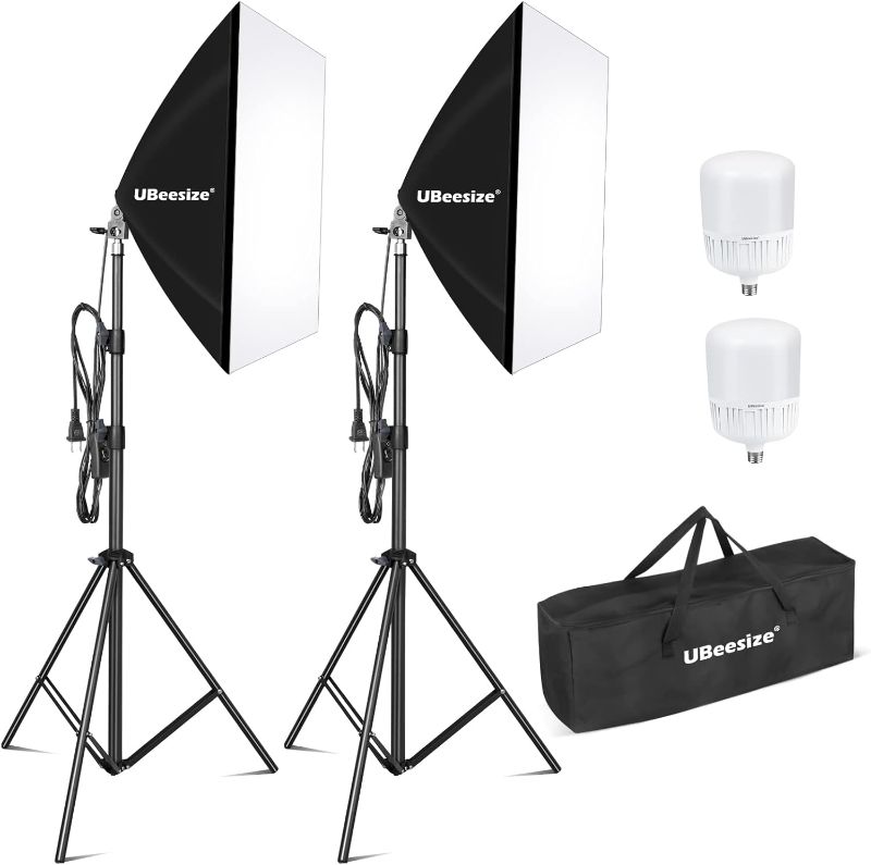 Photo 1 of UBeesize Softbox Photography Lighting Kit, 27” x 20” Continuous Lighting Kit with 2pcs 40W E27 Socket 6500K Bulbs, Professional Photo Studio Lighting for Video Recording, Portrait Shooting