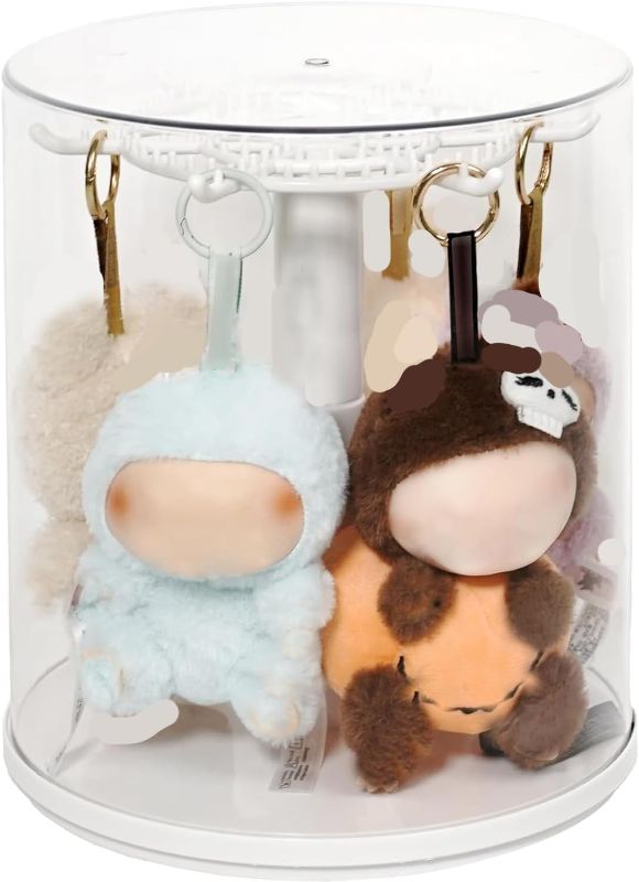 Photo 1 of Clear Display Case for Plush Dolls and Collectible Toys - 360° Rotating Plastic Dust-Proof Storage Box with Cover, Protective Showcase, No Doll (White)