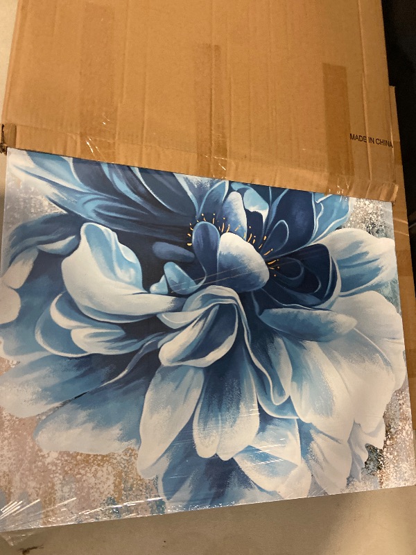 Photo 1 of Blue Flower Wall Art,Navy Blue Floral Canvas Print Nature Scenery Wall Art for Living Room Bedroom Wall Painting Decoration Modern Artwork