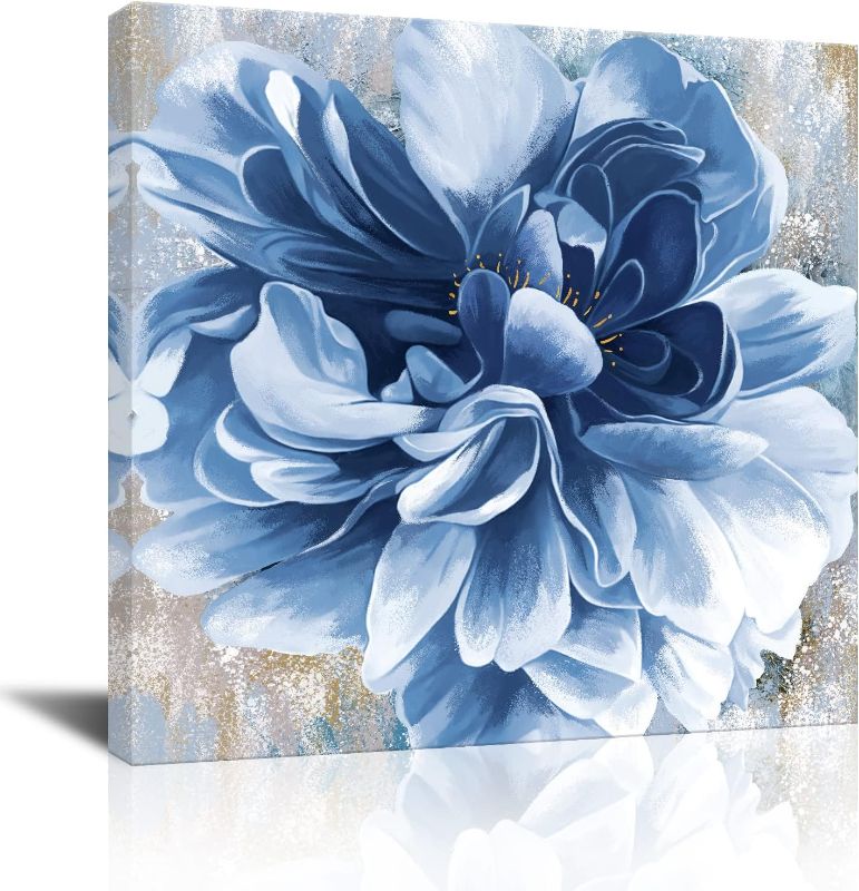Photo 1 of Blue Flower Wall Art,Navy Blue Floral Canvas Print Nature Scenery Wall Art for Living Room Bedroom Wall Painting Decoration Modern Artwork