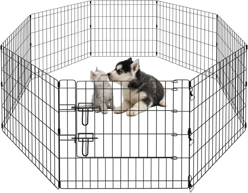 Photo 1 of PEEKABOO Dog Pen Pet Playpen Dog Fence Indoor Foldable Metal Wire Exercise Puppy Play Yard Pet Enclosure Outdoor 8 Panels 24 Inch (Only Black playpen)