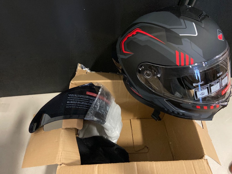 Photo 1 of Motorcycle Helmet,Motorcycle Dual Visor Flip up Modular Full Face Helmet JR-815,DOT Approved Motorbike Helmet with 2 Visors for Adults Men Women(M,Matte Red Evolve)