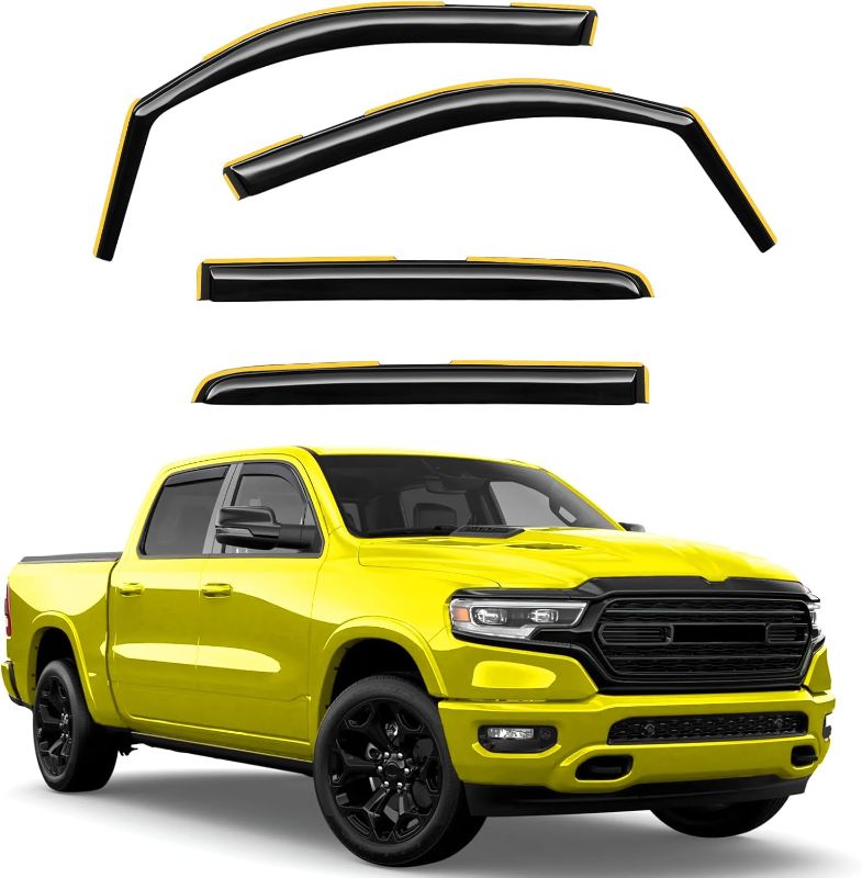 Photo 1 of in-Channel Window Rain Guards Fit for Truck Dodge RAM 1500 (New Body Style Includes TRX) 2019-2025 Crew Cab Extra Durable Window Deflectors Vent Visors Shades Exterior Car Accessories