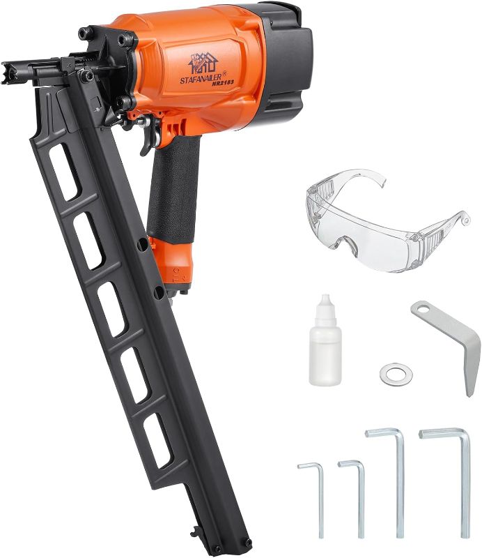 Photo 1 of NR2183 High Speed Framing Nailer, 21 Degree Pneumatic Framing nail gun, 2-Inch up to 3-1/4-Inch Plastic Collated Full Head Framing Nails, Framing, Wooden House Building