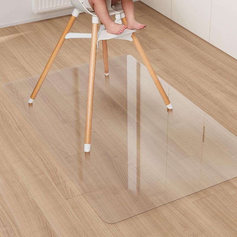 Photo 1 of Area Floor Mat for Under High Chair, 4'×6' Transparent No Slip Waterproof Vinyl Area Rug for Home, Spill Resistant Hard Floor Protector Cover for Kitchen, Easy Clean Splat Mat