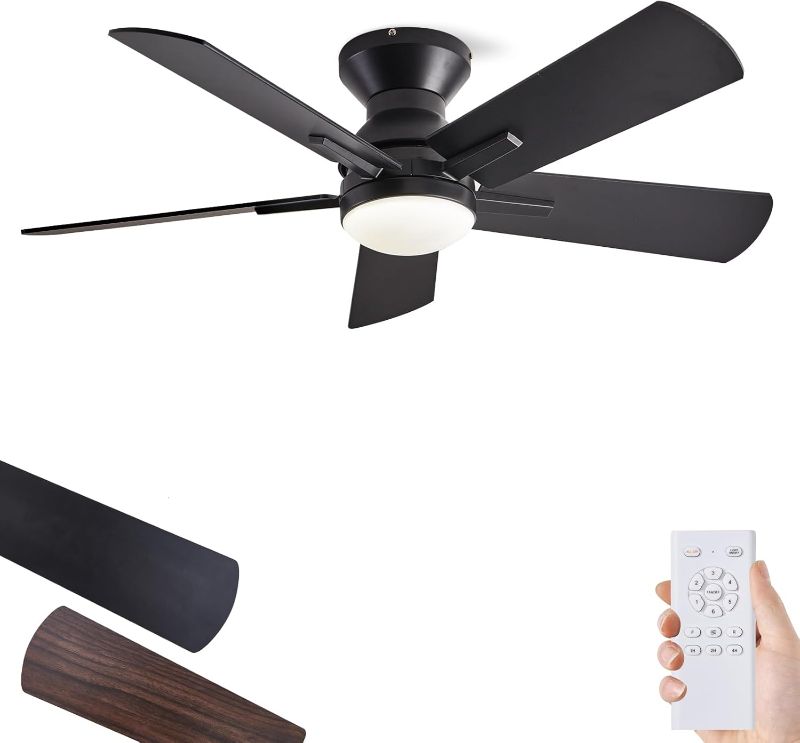 Photo 1 of 42" Ceiling Fans with Lights and Remote, Low Profile Flush Mount Modern Ceiling Fan for Bedroom, Kitchen, kids room, 6 Speeds, Quiet DC Motor, Super Bright, UL Listed