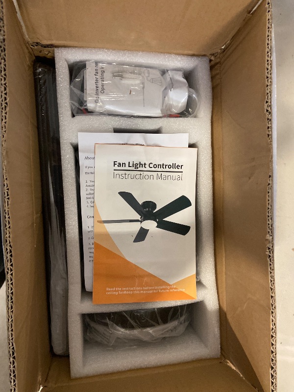 Photo 1 of 42" Ceiling Fans with Lights and Remote, Low Profile Flush Mount Modern Ceiling Fan for Bedroom, Kitchen, kids room, 6 Speeds, Quiet DC Motor, Super Bright, UL Listed