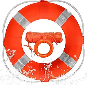 Photo 1 of Swim Foam Buoy Set, 20inch Life Preserver Pool Safety Throw Ring with Water Floating Lifesaving Rope 98.4FT Set,Foam Swimming Tube Pool Ring Wall Decoration,Throwable Flotation Device