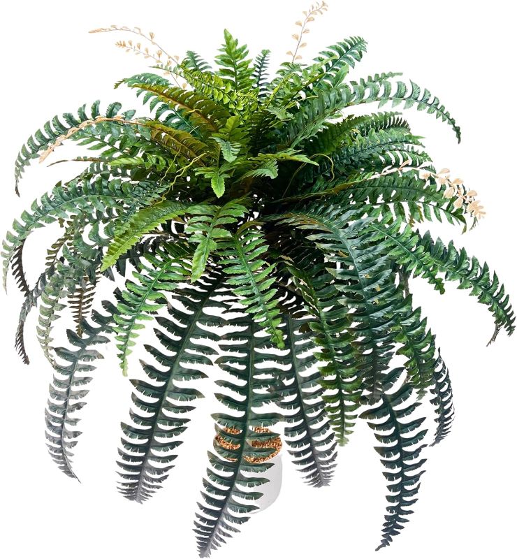 Photo 1 of Giant Artificial Boston Ferns for Outdoors Large –UV Resistant Lifelike Faux Fern, Realistic Silk Greenery Plants Large Office, Home Decor,88 Branches,48 Inch Fake Fern Leaf Green.No Base.