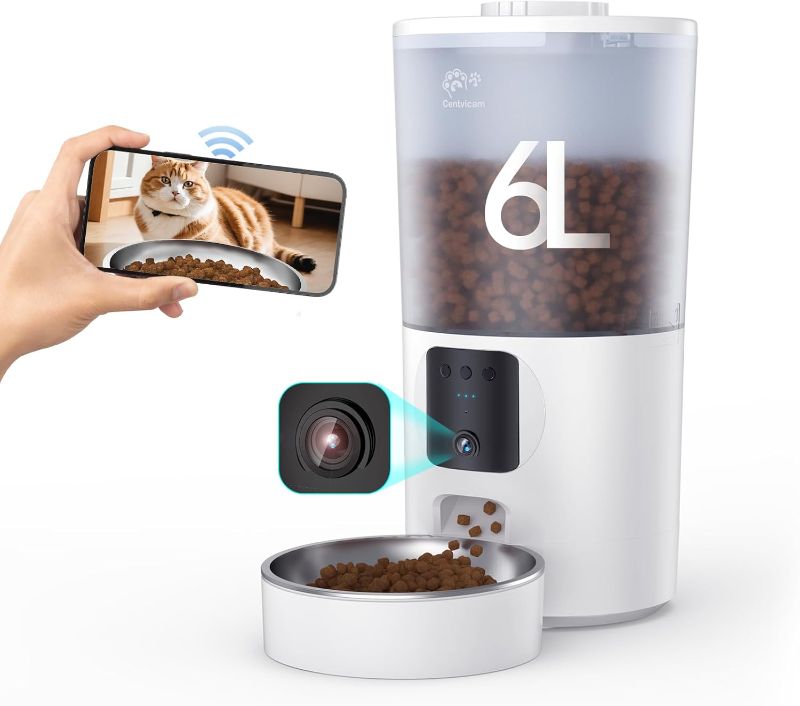 Photo 1 of Automatic Cat Feeder with 1080P Camera, Two-Way Audio, APP Timed Auto Control Meals, 6L Dry Food Dispenser, 2.4G / 5G WiFi
