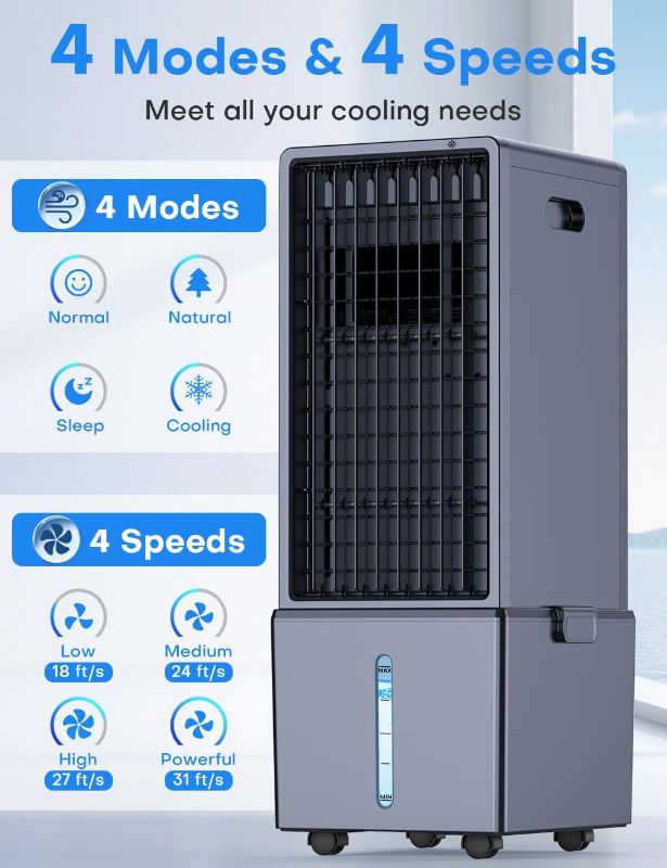 Photo 1 of 4-IN-1 Windowless Air Conditioner w/3.2-Gal Tank for 24H Cooling, 4 Wind Speeds & 4 Modes, LED Touch Screen, Waterless Alert System & 12H Timer, Remote, Portable Air Conditioners for Bedrooms