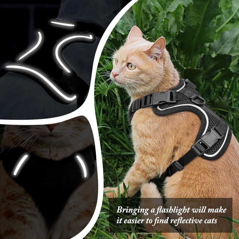 Photo 1 of Cat Harness and Leash Set, Cat Car Harness, Soft and Breathable Vest with Reflective Strip, Anti Escape Adjustable Cat Harness, Easy to Wear for Cats Walking and Traveling, Black, M
