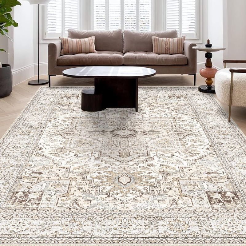 Photo 1 of Washable Vintage Area Rug 8x10, Large Soft Area Rug for Living Room, Bedroom, Dining Room and Home Office - Distressed Oriental Reto Indoor Floor Carpet Rug (Light Cream, 8x10)
