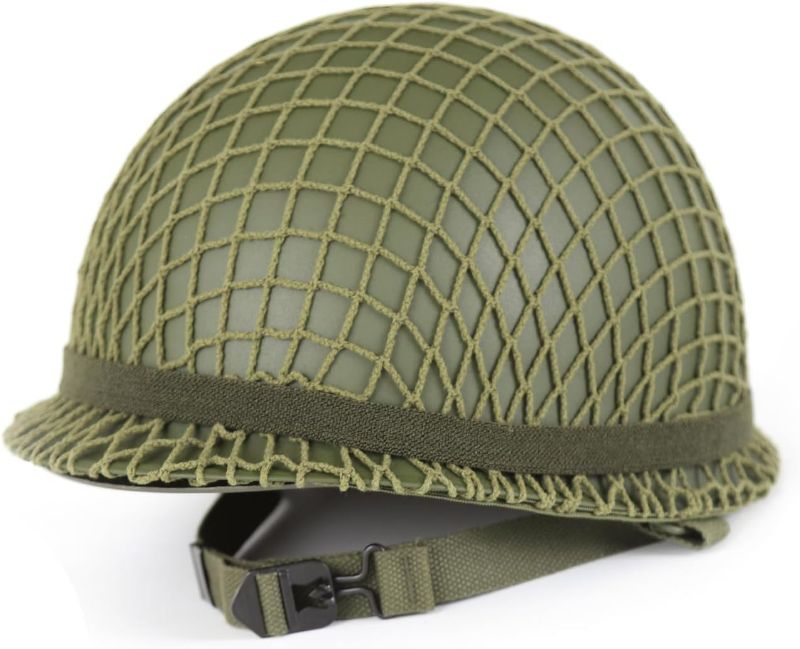 Photo 1 of (replica) WW2 WWII US M1 Helmet Fixed Bale with Chin Strap WWII Style Double Shells Reproduction