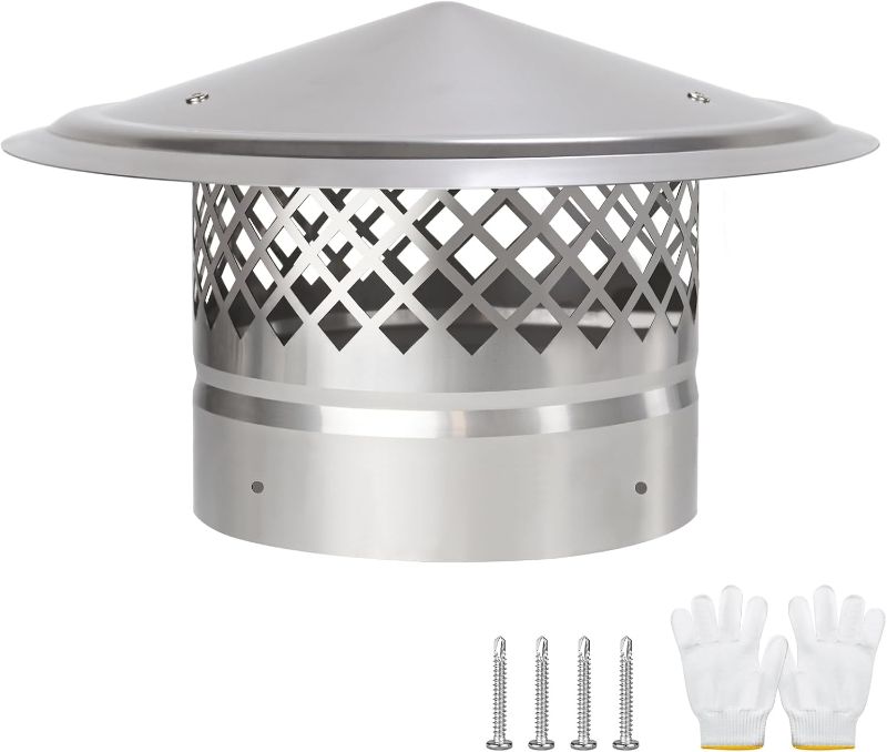 Photo 1 of 6 Inch Chimney Cap,Cone Top Chimney Cap with Screen,Roof Rain Wood Stove Pipe Cover Guard,Fireplace Exhaust Cover for Outside 6 inch Stove Pipe-304 Stainless Steel,Better Airflow Ventilation