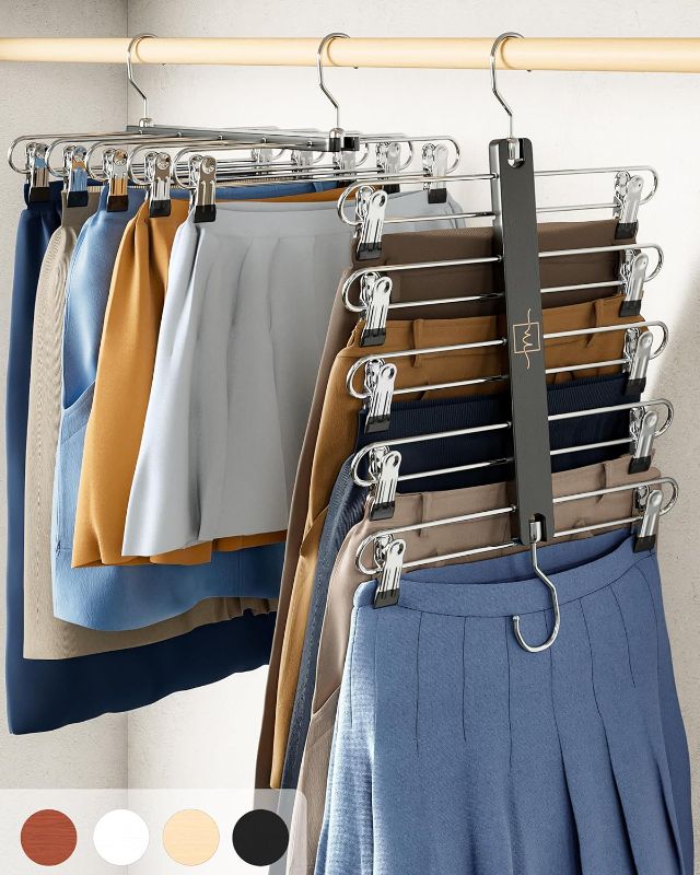 Photo 1 of MORALVE Skirt Hangers Space Saving with Clips - 2 Pack - European Beechwood 5-Tier Hanger for Shorts, Skirts, and Pants - Closet Organizer and Storage Solution for Women with 360° Swivel Hook
Visit the MORALVE Store