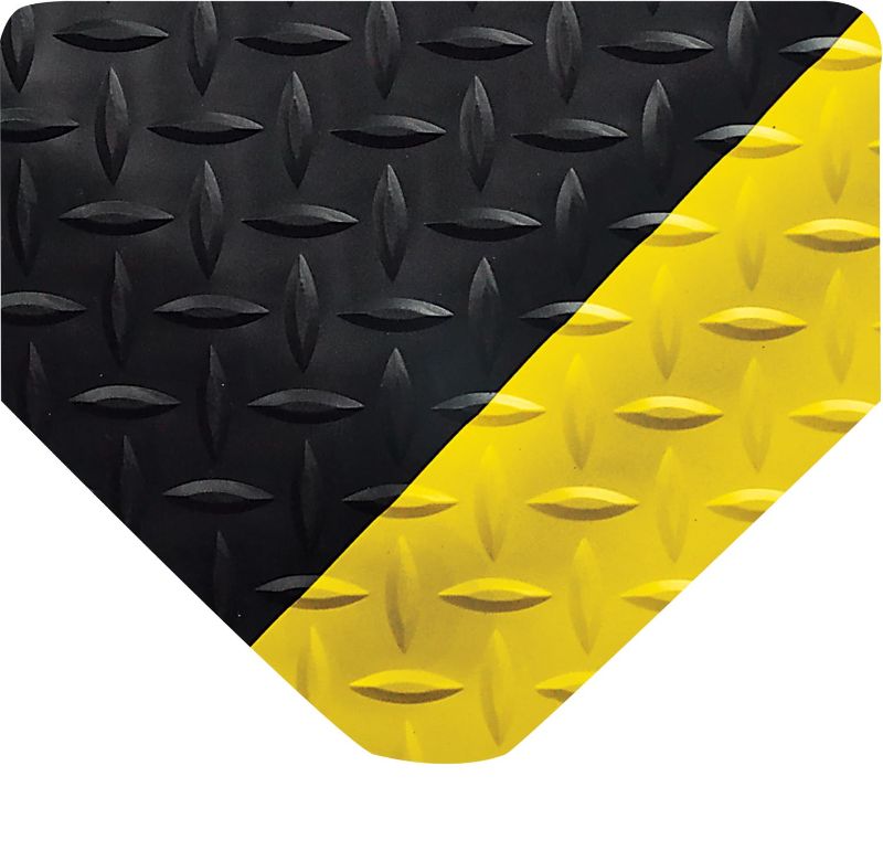 Photo 1 of Wearwell UltraSoft Diamond-Plate SpongeCote Mat - Black/Yellow. Anti-Fatigue Workstation Mat. 3' W x 5' L x 15/16" Thickness. Nitricell Sponge. Pre-Beveled Edge. For Industrial Use (414.1516x3x5BK)