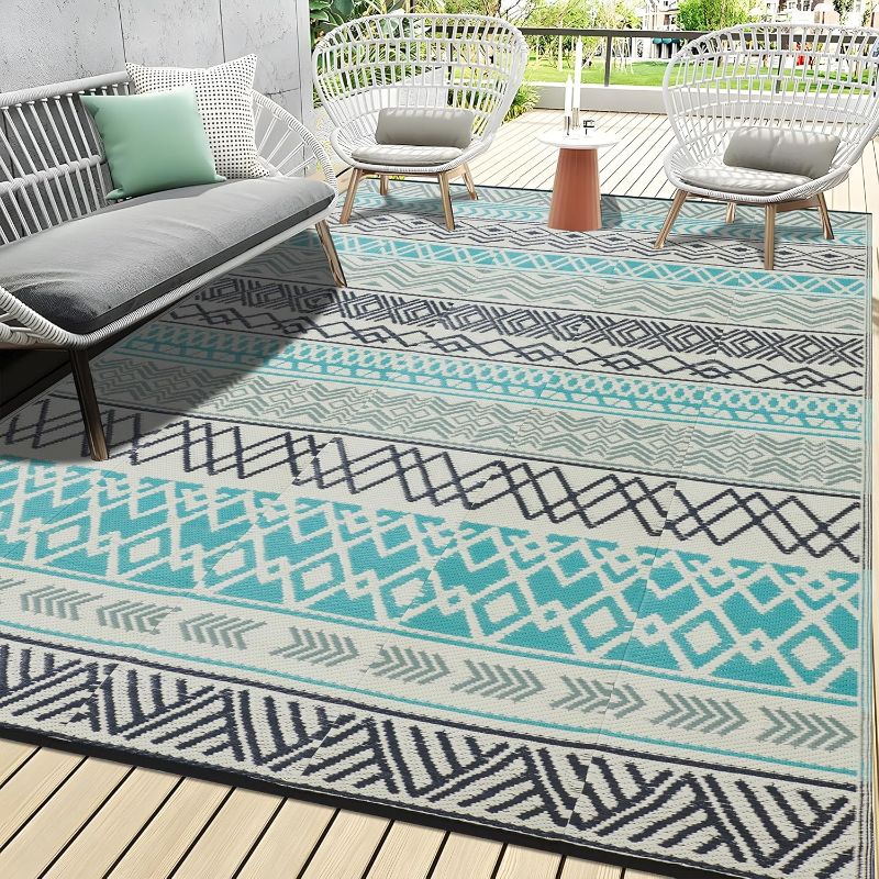 Photo 1 of Outdoor Rugs, Outdoor Plastic Straw Rug, Reversible Waterproof Carpet for Camping, Poolside, Garden, BBQ Area, Gazebo Flooring, RV Park & Beach, Bohemian Style, 6x9