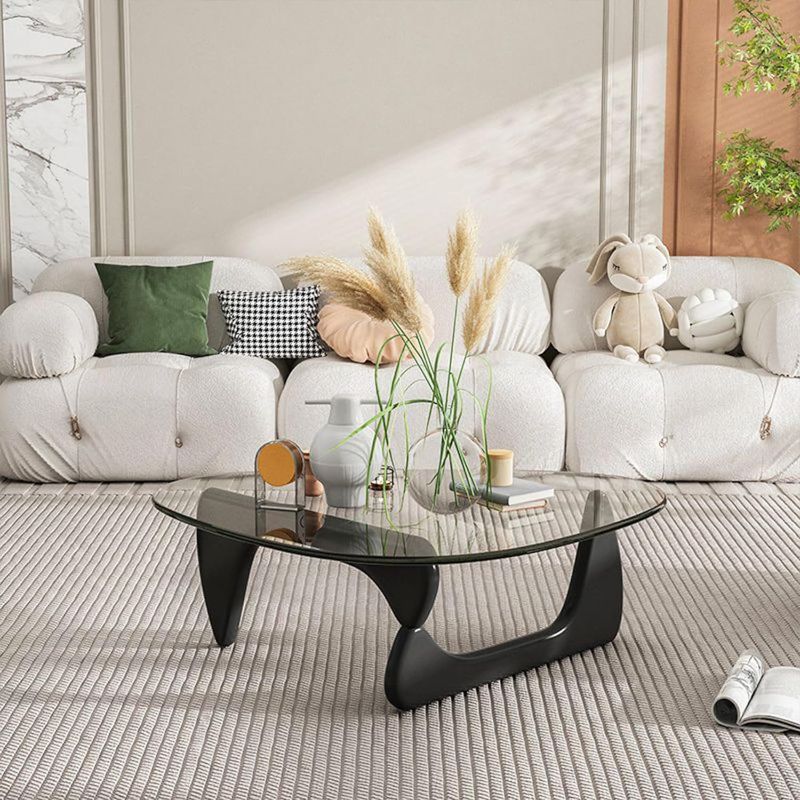 Photo 1 of Triangle Coffee Table in Walnut Mid Century Modern Solid Wood Base and Triangle Clear Glass Coffee Table for Living Room Low Minimalist Tea Table Coffee Tables (32.3 * 22.4 * 16, Black Transparent)