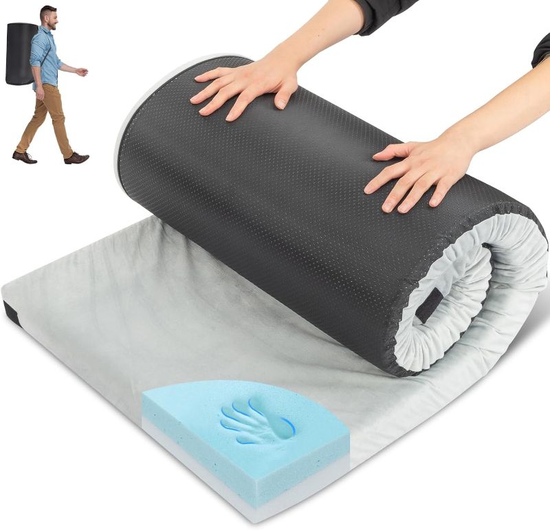 Photo 1 of Sleeping Pad, Portable Camping Mat, CertiPUR-US Memory Foam Camping Mattress, Roll Up Floor Bed for Tent, Cot, Truck, Car, Outdoor Travel w/Portable Bag (3" with Pillow / 2.5" Without Pillow)