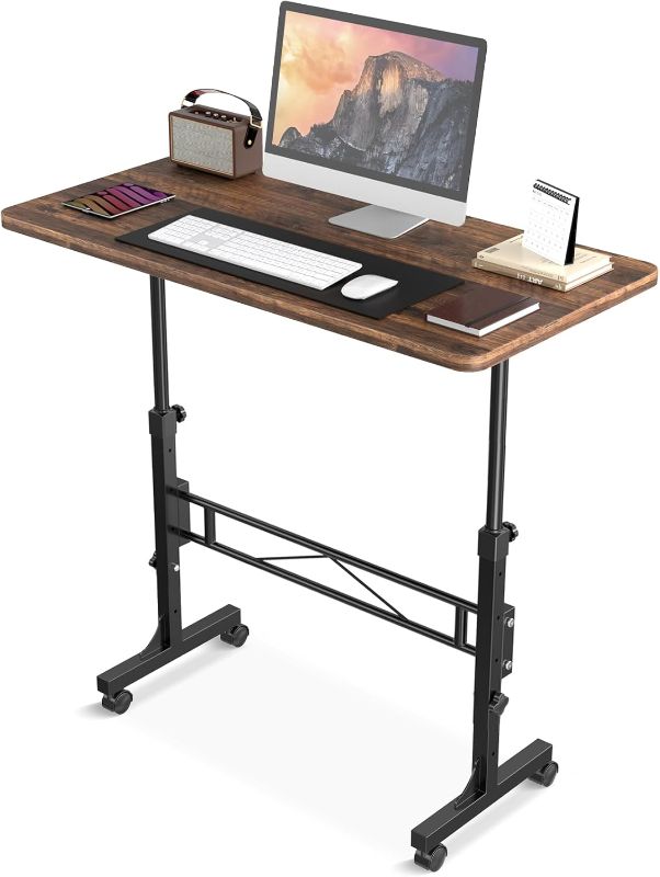 Photo 1 of Small Standing Desk Adjustable Height, Mobile Stand Up Desk with Wheels, 32 Inch Portable Rolling Desks for Walking Pad Treadmill Rusitc