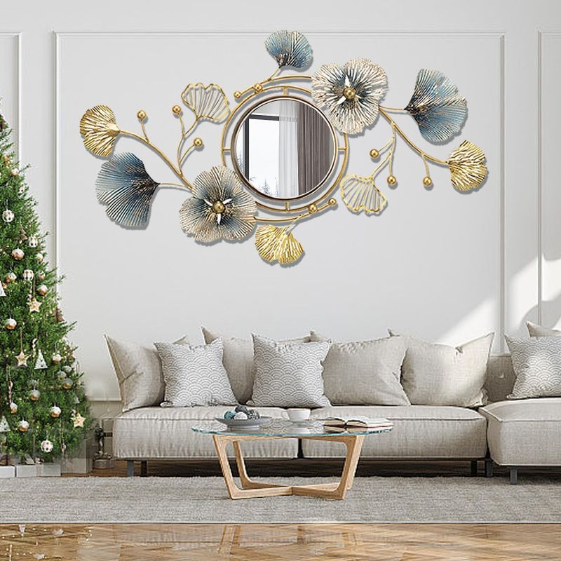 Photo 1 of Metal Wall Mirrors Decor, Large Ginkgo Leaf Wall-Mounted Mirrors, Big Wall Decor Mirror, 3D Creative Modern Hanging Wall Mirrors Decorative, for Living Room Bedroom Entryway Bathroom (62.2X35.4In)