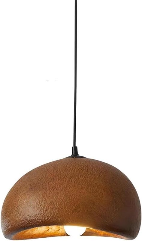 Photo 1 of Japanese Modern Pendant Light Resin Shade Hanging Lamps Unique Designs Chandelier with E26 E27 Base for Living Dining Room Kitchen Island Bedroom(Brown,20cm)