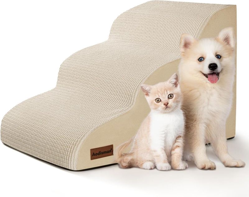 Photo 1 of 3-Step Dog Ramp and Stairs for Sofa and Chair - Non-Slip Sturdy Pet Steps for Small Dogs and Cats,15.7" H,Beige