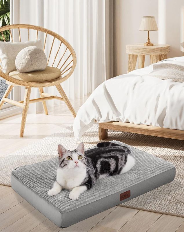 Photo 1 of OhGeni Orthopedic Waterproof & Machine Washable Dog Bed for Small Pets, Suitable for Crates, Cat Mat with 25D Egg Crate Foam, Non-Slip Bottom & Removable Cover, 24 Inches(Gray)
