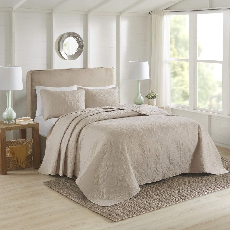 Photo 1 of King/Cal King - 510 DESIGN Oakley Reversible Quilt Set-Luxe Stitching Design All Season, Lightweight Coverlet Bedspread Bedding, Matching Shams, Oversized King/Cal King(120"x118"), Medallion Khaki 3 Piece