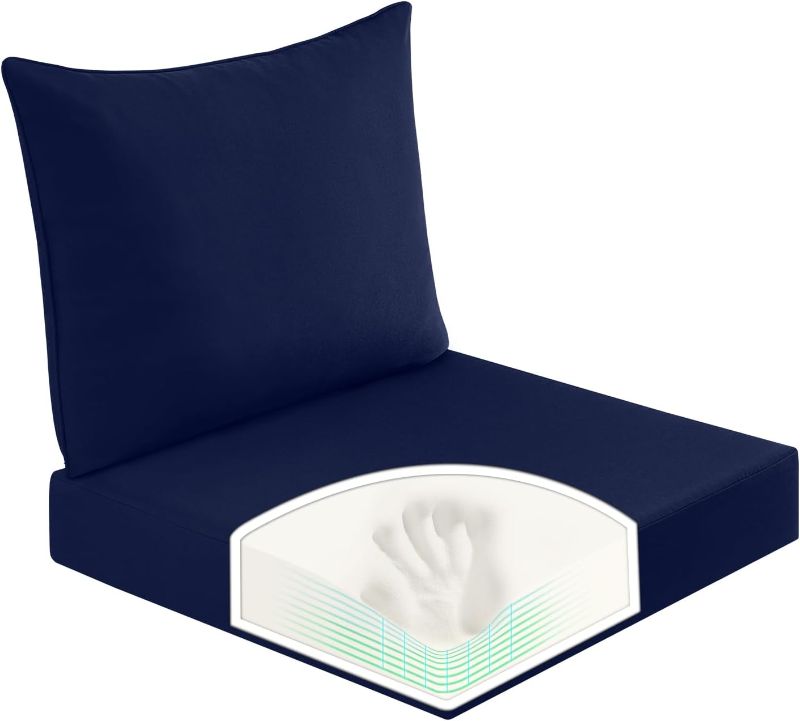 Photo 1 of Basic Beyond Deep Seat Patio Cushions, 24x24 Outdoor Chair Cushions for Patio Furniture with Removable Cover, Patio Furniture Cushions with Ties and Handle, Navy