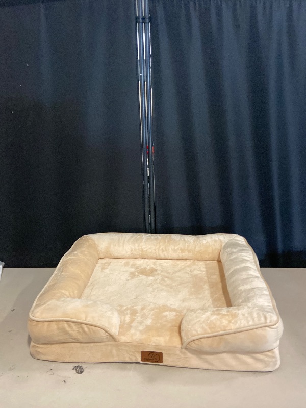 Photo 1 of EHEYCIGA Orthopedic Dog Beds for Large Dogs, Waterproof Memory Foam Large Pet Bed with Sides, Non-Slip Bottom and Egg-Crate Foam Dog Couch Bed with Washable Removable Cover, Beige