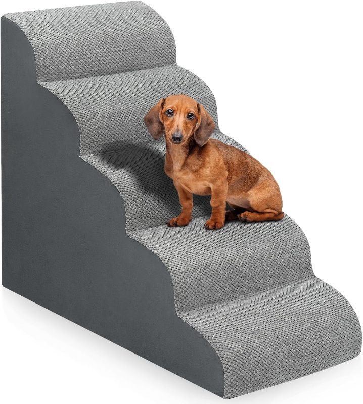 Photo 1 of Dog Stairs for Bed 28.7”H, 5-Step Dog Ramp, Non-Slip Sturdy Pet Steps for Small Dogs & Cats to get on High Bed or Couches, Grey