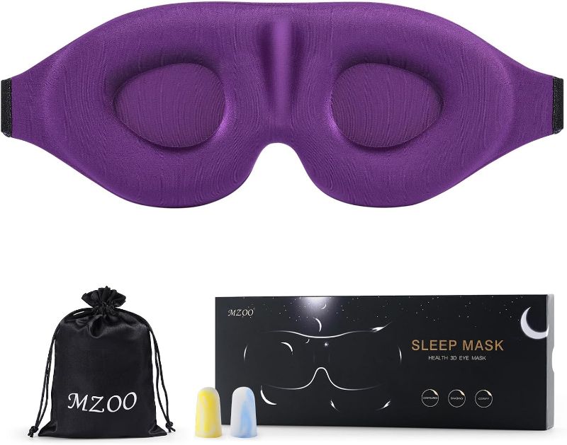 Photo 1 of MZOO Luxury Sleep Eye Mask for Side Sleeper Men Women, Zero Eye Pressure 3D Sleeping Mask, Light Blocking Patented Design Night Blindfold, Soft Eye Shade Cover for Travel, Purple