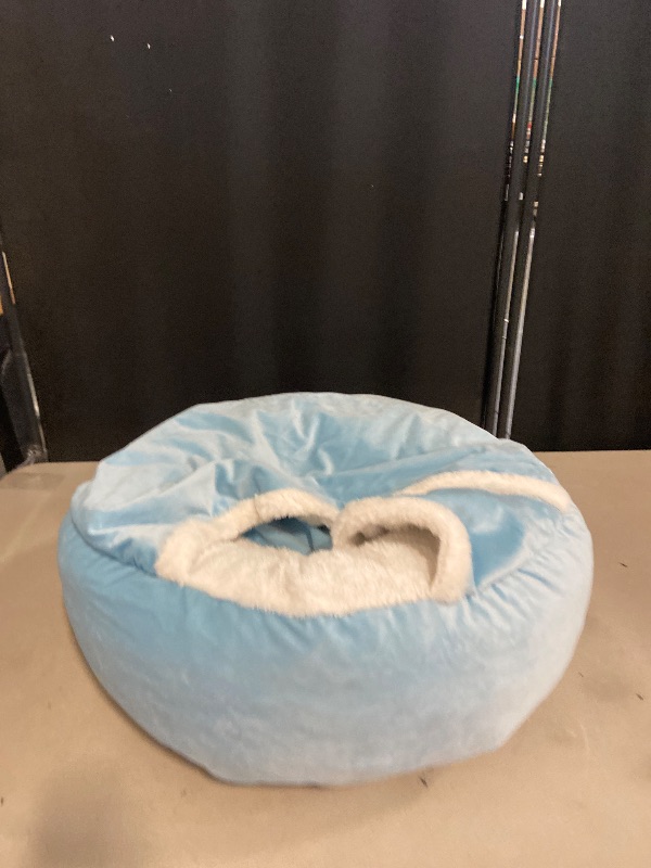 Photo 1 of Furhaven 26" Round Orthopedic Dog Bed for Medium/Small Dogs w/ Removable Washable Cover, For Dogs Up to 30 lbs - Sherpa & Suede Snuggery - Blue, 26-inch
