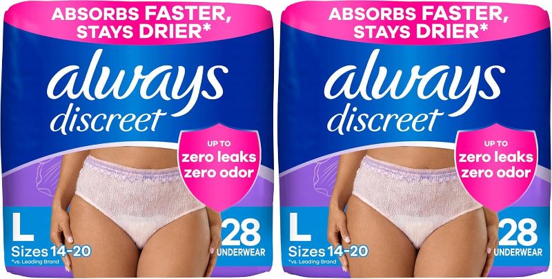 Photo 1 of Always Discreet Adult Incontinence Underwear, Maximum Absorbency, Large, 28 Count (Packaging May Vary) (Pack of 2)